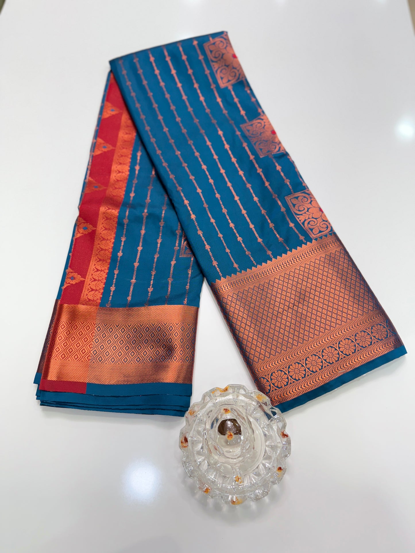 Dharmavaram Silk Saree with Intricate Meena Work and Blouse Piece for Women
