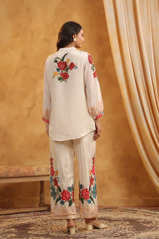 Button and Tassel Detailing Premium Crepe Placement Printed With Lining Co-Ord Set
