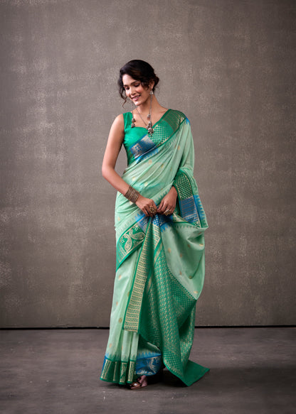 royal modal cotton saree with zari border and contrast blouse – festive ethnic wear for women