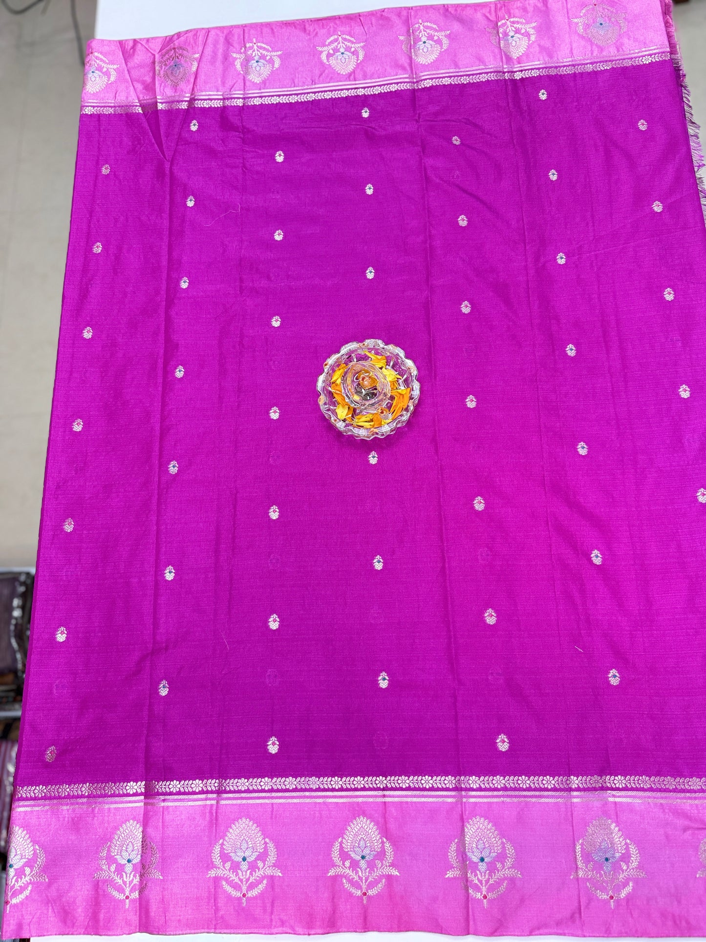 Banarasi Semi Raw Mango Silk Saree with Zari Buta Meenakari Work and Brocade Blouse – Festive Wear