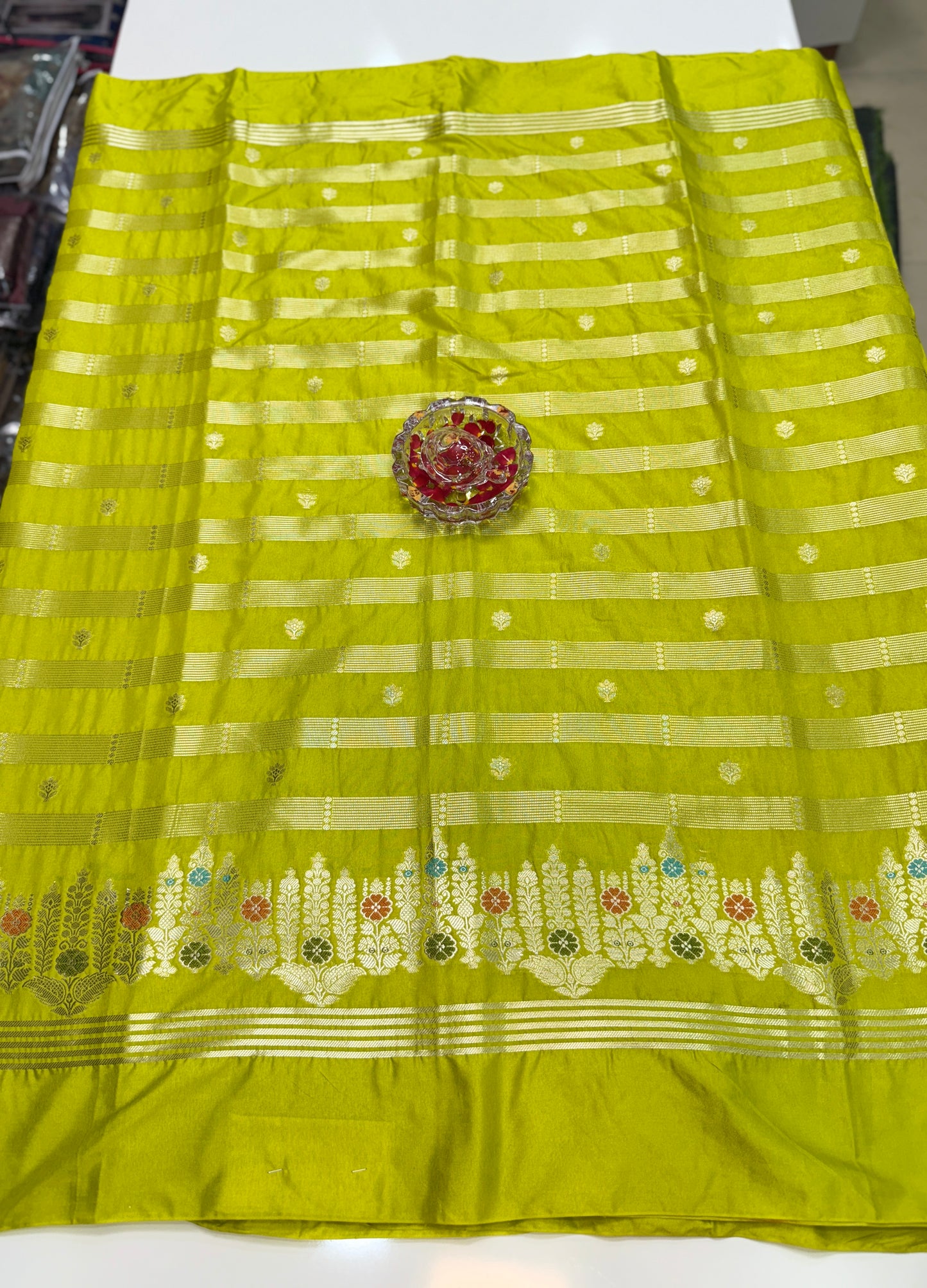 Banarasi Semi Katan Silk Saree with Meenakari Satin Border and Gold Zari Weaving – Traditional Festive Saree for Women