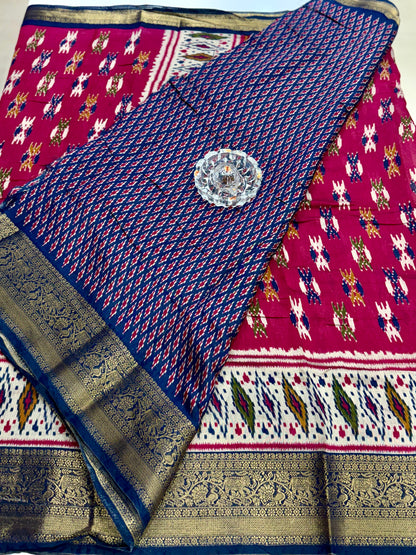 Semi Maheshwari Silk Saree with Zari Border & Ikat Style Weaving for Women