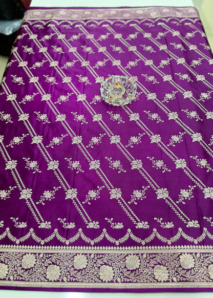 Mashru katan silk saree for women with Banarasi-style zari weaving and contrast brocade blouse piece