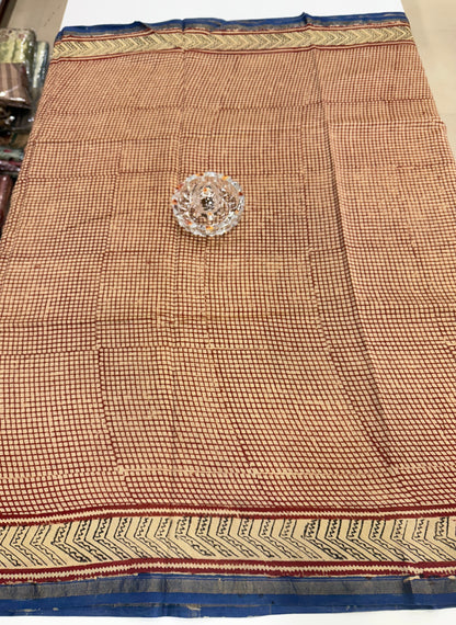 Pure Chanderi Silk Saree with Intricate Handblock Print and Blouse Piece – Traditional Wear for Women