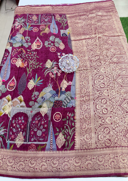 Pure Modal Silk Saree with Digital Print and Zari Border – Premium Festive Ethnic Saree for Women