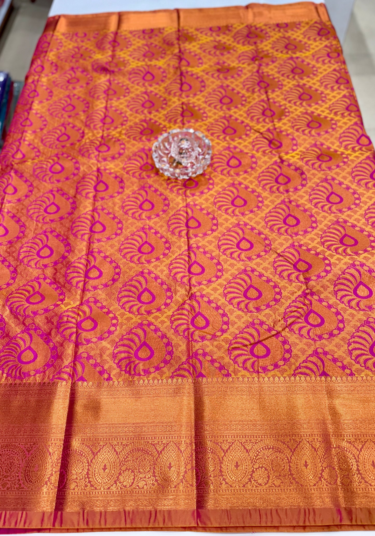 Bridal Soft Silk Saree with Jacquard Weaving & Contrast Border for Women