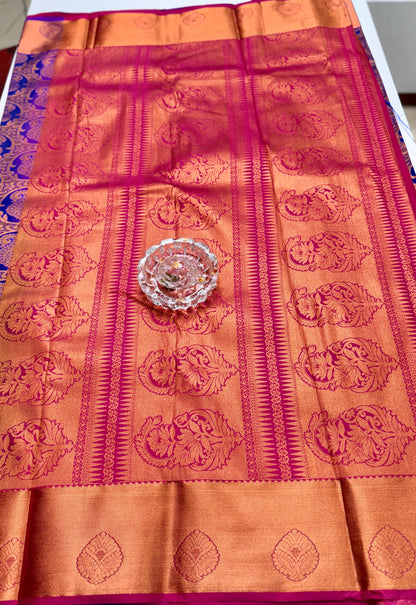 Bridal Kanchipuram Style Silk Saree with Rich Zari Border – Festive Wear