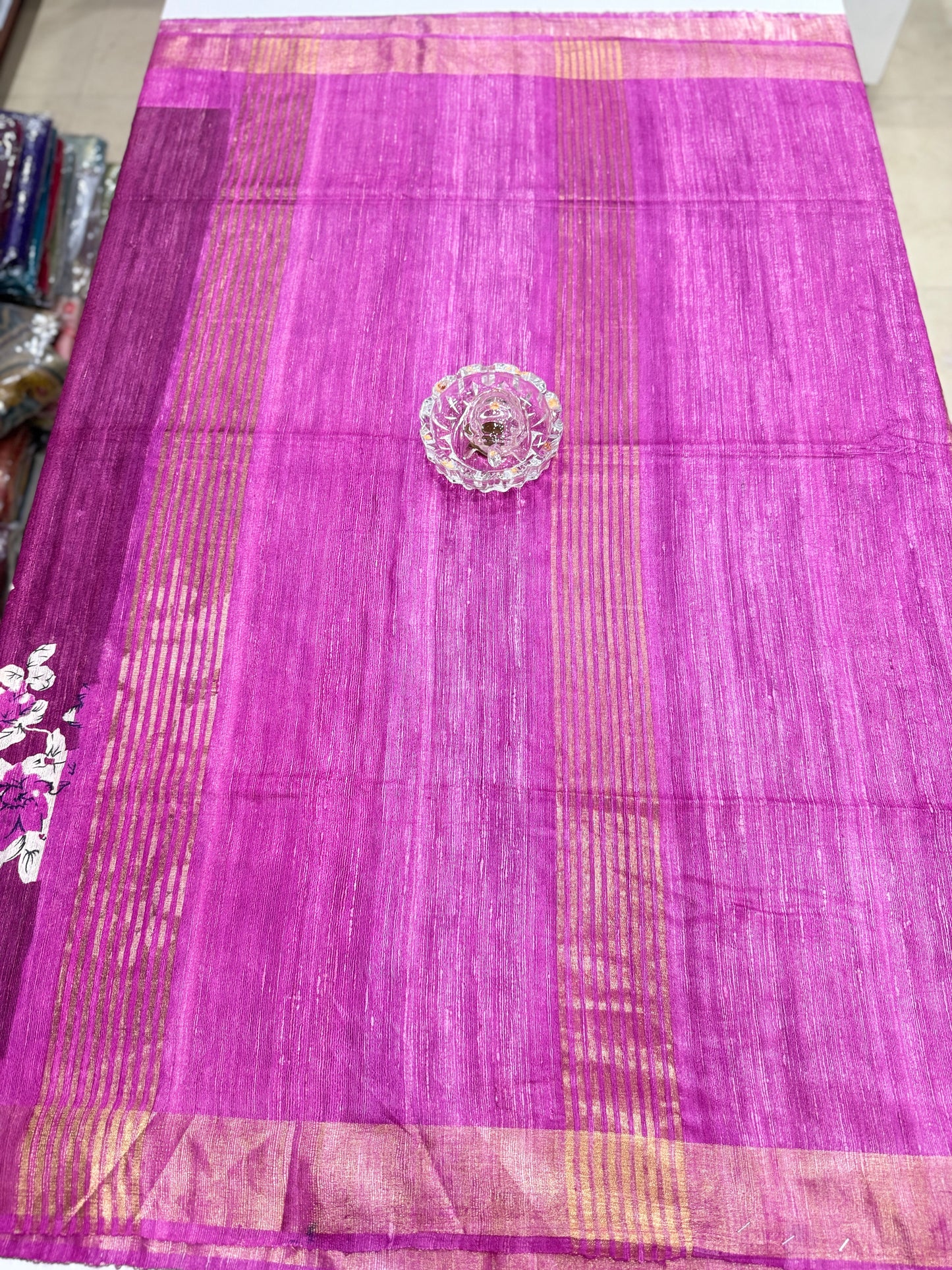 Pure Tussar Ghicha Silk Saree with Zari Border and Printed Design – Silk Mark Certified Handloom Saree