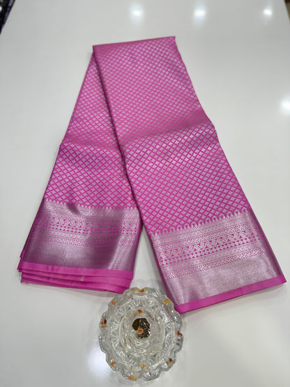 Traditional Kanchipuram Style Silk Saree for Women with Zari Border and Blouse Piece | Power-loom Woven Saree