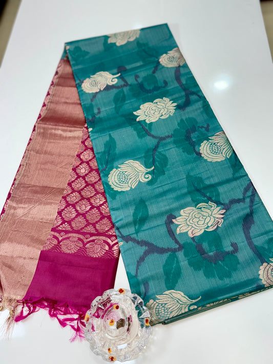 Pochampalli Printed Silk Saree with Satin Border and Blouse – Powerloom Weave for Women