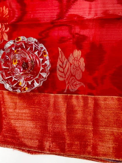 Pochampalli Printed Silk Saree with Satin Border and Blouse – Powerloom Weave for Women