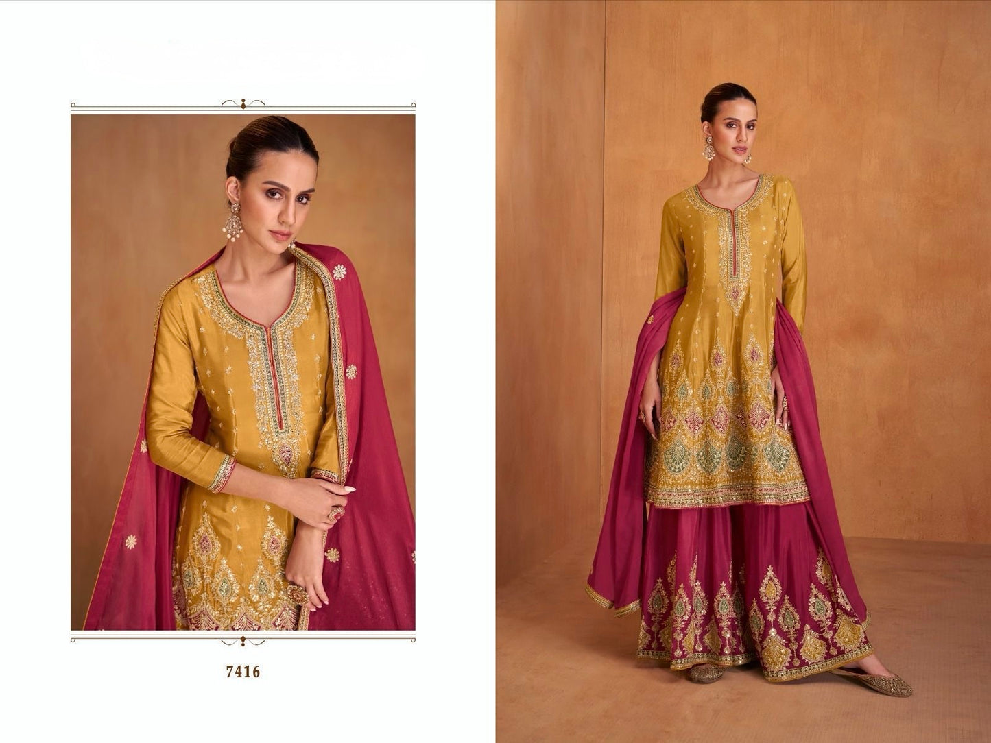 Real Chinon 3-Piece Set with Embroidery Front and Back – Free Size Ethnic Wear for Women