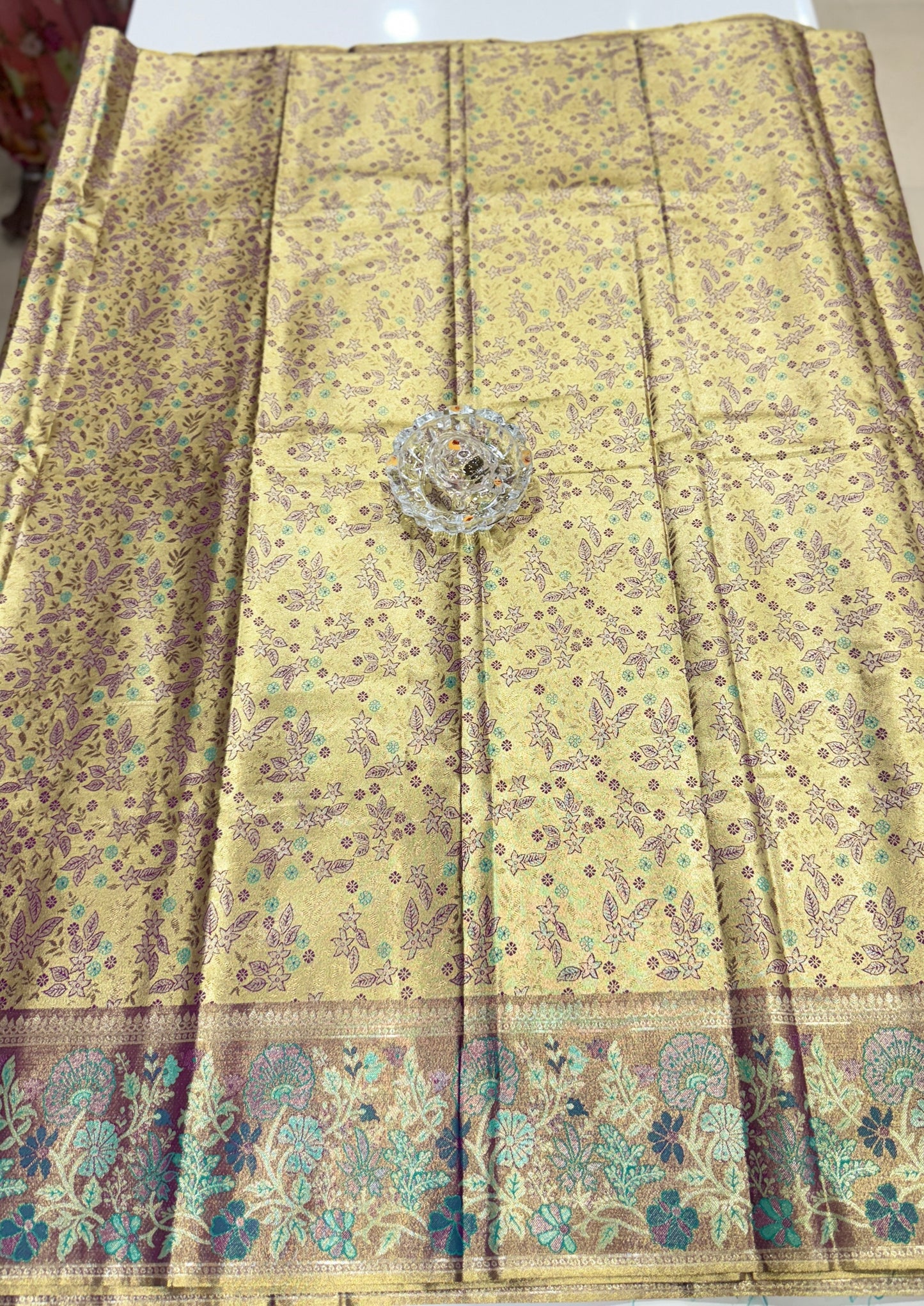Dharmavaram Style Silk Saree with Zari Floral Weaving and Grand Pallu – Traditional Wedding Saree