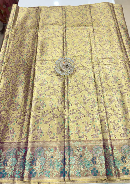 Dharmavaram Style Silk Saree with Zari Floral Weaving and Grand Pallu – Traditional Wedding Saree