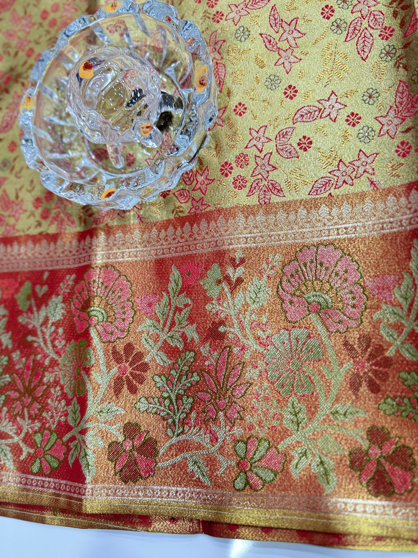 Dharmavaram Style Silk Saree with Zari Floral Weaving and Grand Pallu – Traditional Wedding Saree