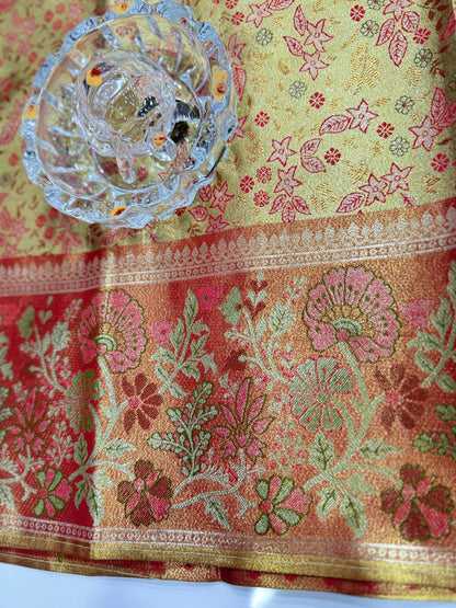 Dharmavaram Style Silk Saree with Zari Floral Weaving and Grand Pallu – Traditional Wedding Saree