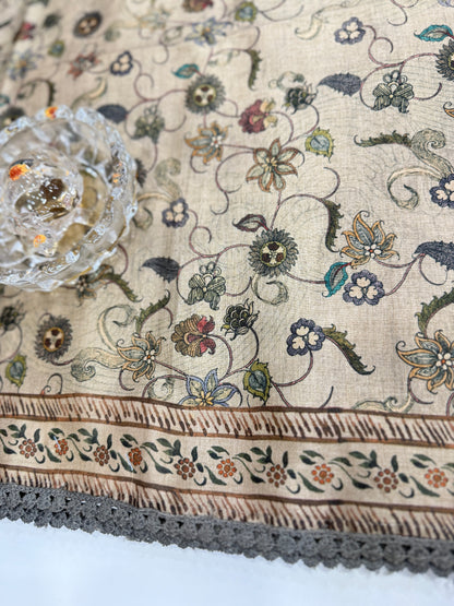 Nilambari Silk Floral Printed Saree with Lace Border