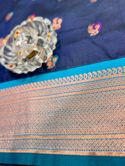 Paithani Soft Silk Saree with Zari Weaving and Contrast Blouse