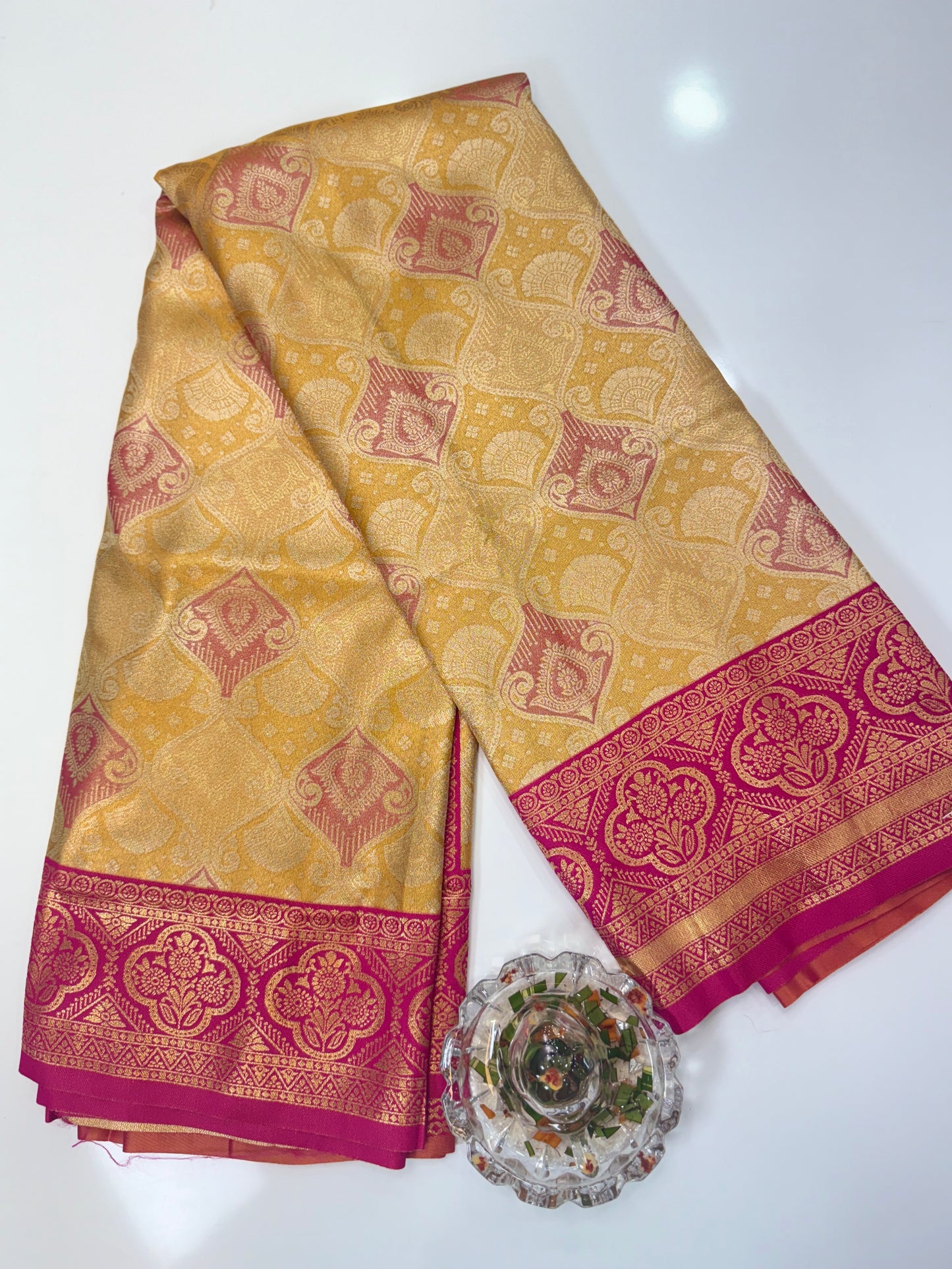 Tissue silk saree with rich zari weaving and contrast border for women