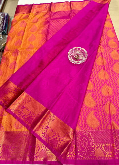 Bridal Soft Silk Saree with Jacquard Weaving & Contrast Border for Women