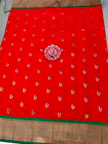 Paithani Soft Silk Saree with Zari Weaving and Contrast Blouse