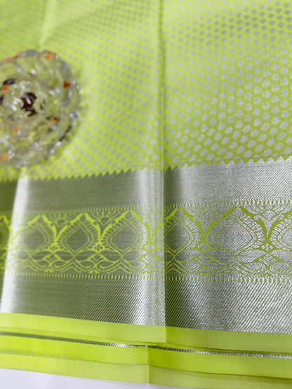Traditional Kanchipuram Style Silk Saree for Women with Zari Border and Blouse Piece | Power-loom Woven Saree