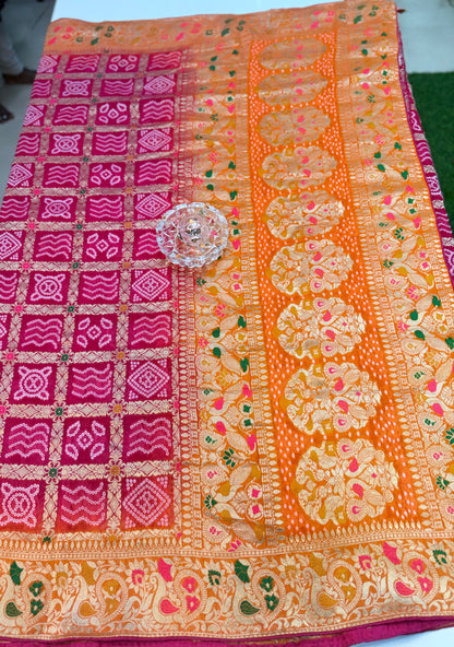 Pure Khaddi Georgette Banarasi Ghatchola Saree with Zari Weaving and Blouse Piece