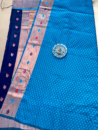 Paithani Soft Silk Saree with Zari Weaving and Contrast Blouse