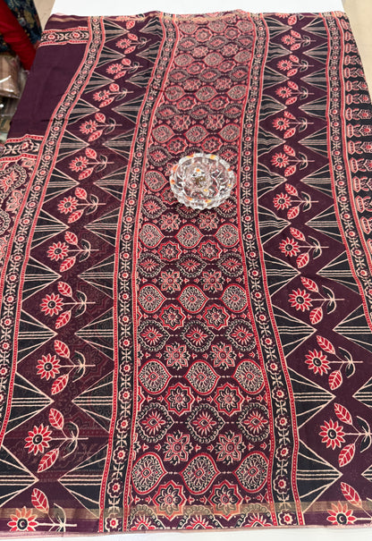 Pure Chanderi Silk Saree with Intricate Handblock Print and Blouse Piece – Traditional Wear for Women