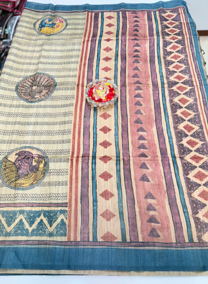 Silk Blend Printed Saree with Traditional Art Motifs and Glossy Texture – Festive Wear for Women