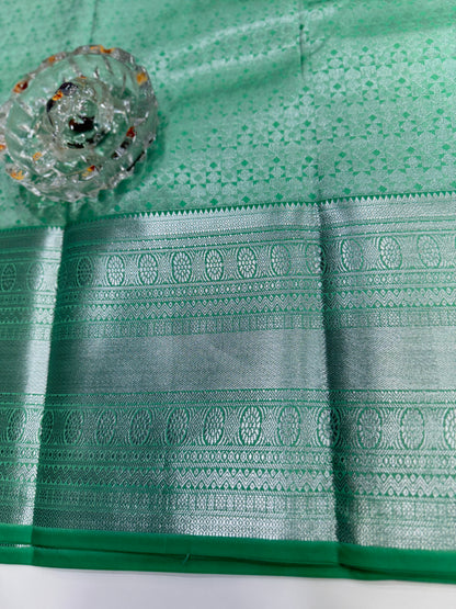Traditional Kanchipuram Style Silk Saree for Women with Zari Border and Blouse Piece | Power-loom Woven Saree