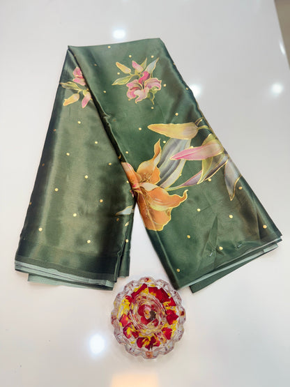 Printed Silk Saree with Matching Blouse – Lightweight Festive Saree for Women