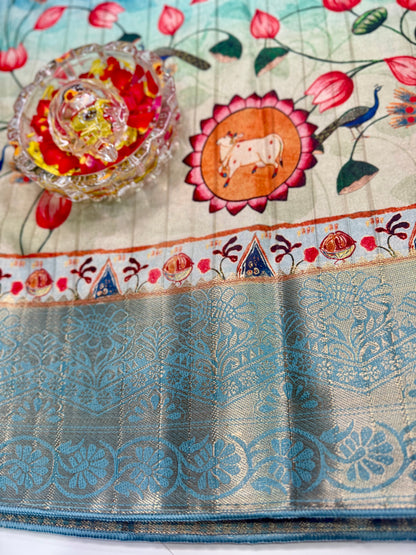 Boyanapalli-Style Silk Blend Saree with Jacquard Border and Chit Pallu – Printed Festive Saree for Women