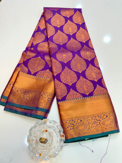 Kanchipuram Style Silk Saree with Rich Zari Border – Festive Wear
