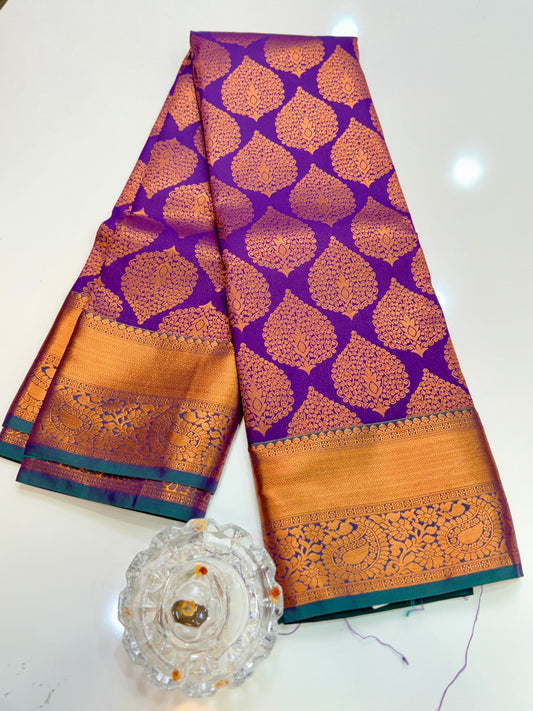 Kanchipuram Style Silk Saree with Rich Zari Border – Festive Wear