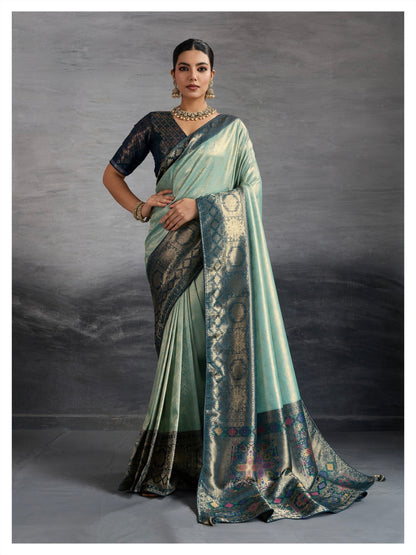 Kanjivaram Soft Silk Saree with Double Zari Kadiyal Border, Meenakari Pallu and Brocade Blouse