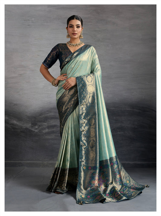 Kanjivaram Soft Silk Saree with Double Zari Kadiyal Border, Meenakari Pallu and Brocade Blouse