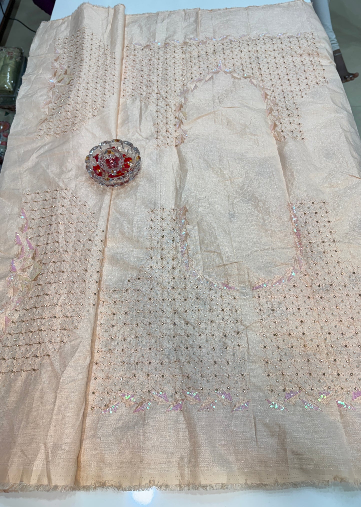 Champagne Gold Sequin Embroidered Saree for Women – Fancy Designer Fabric with 3D Floral and Crystal Work