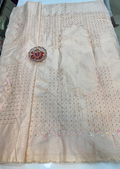 Champagne Gold Sequin Embroidered Saree for Women – Fancy Designer Fabric with 3D Floral and Crystal Work