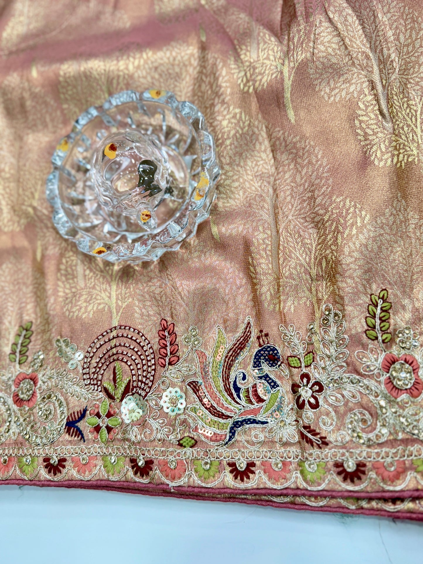 Tissue Silk Saree with Embroidery, Sequin, and Mirror Work Border – Festive Saree for Women