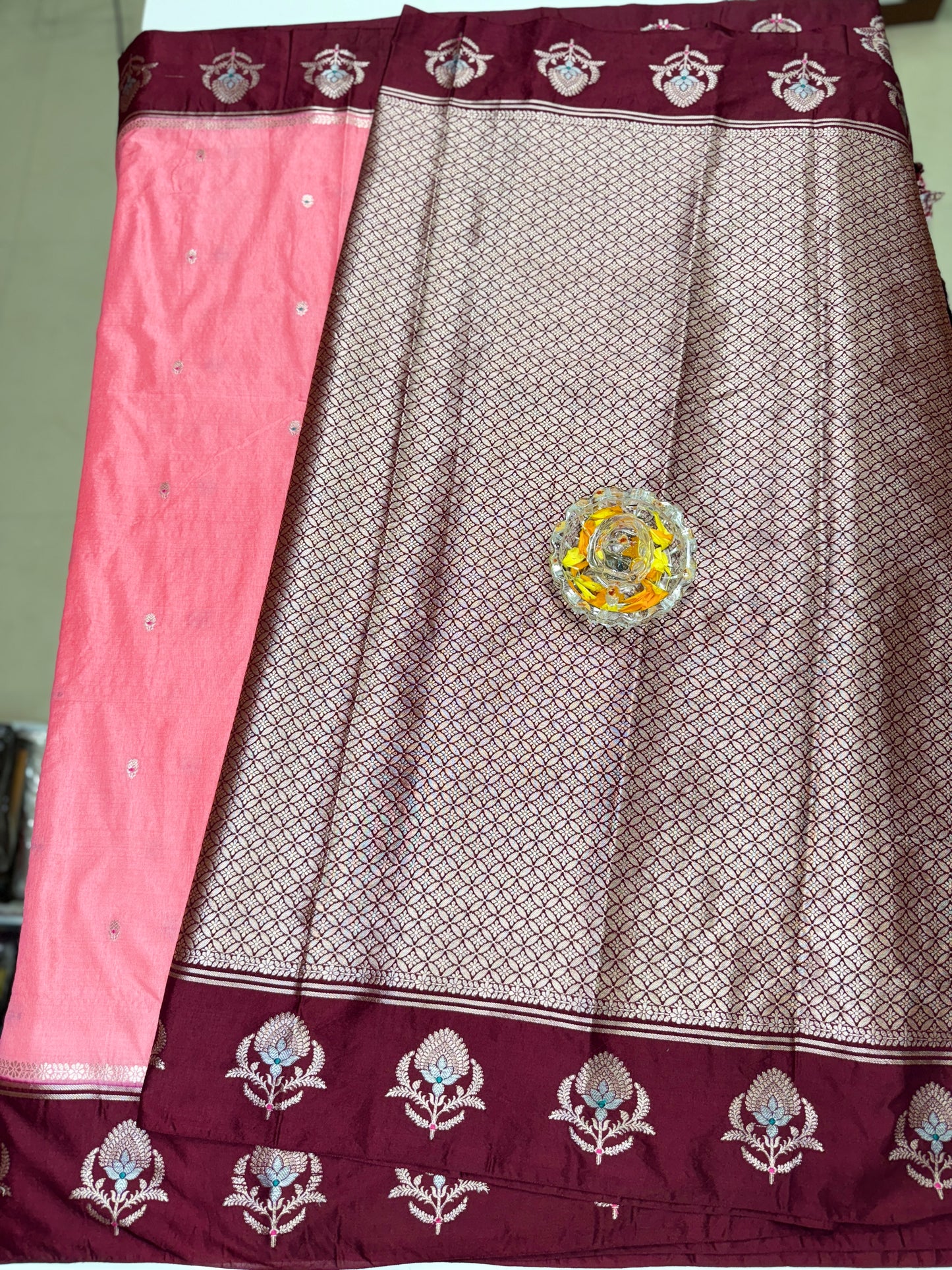 Banarasi Semi Raw Mango Silk Saree with Zari Buta Meenakari Work and Brocade Blouse – Festive Wear