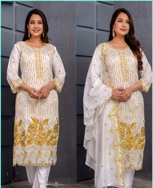 Muslin Chanderi Suit Set for Women with Thread Embroidery and Dupatta – Elegant Festive Wear