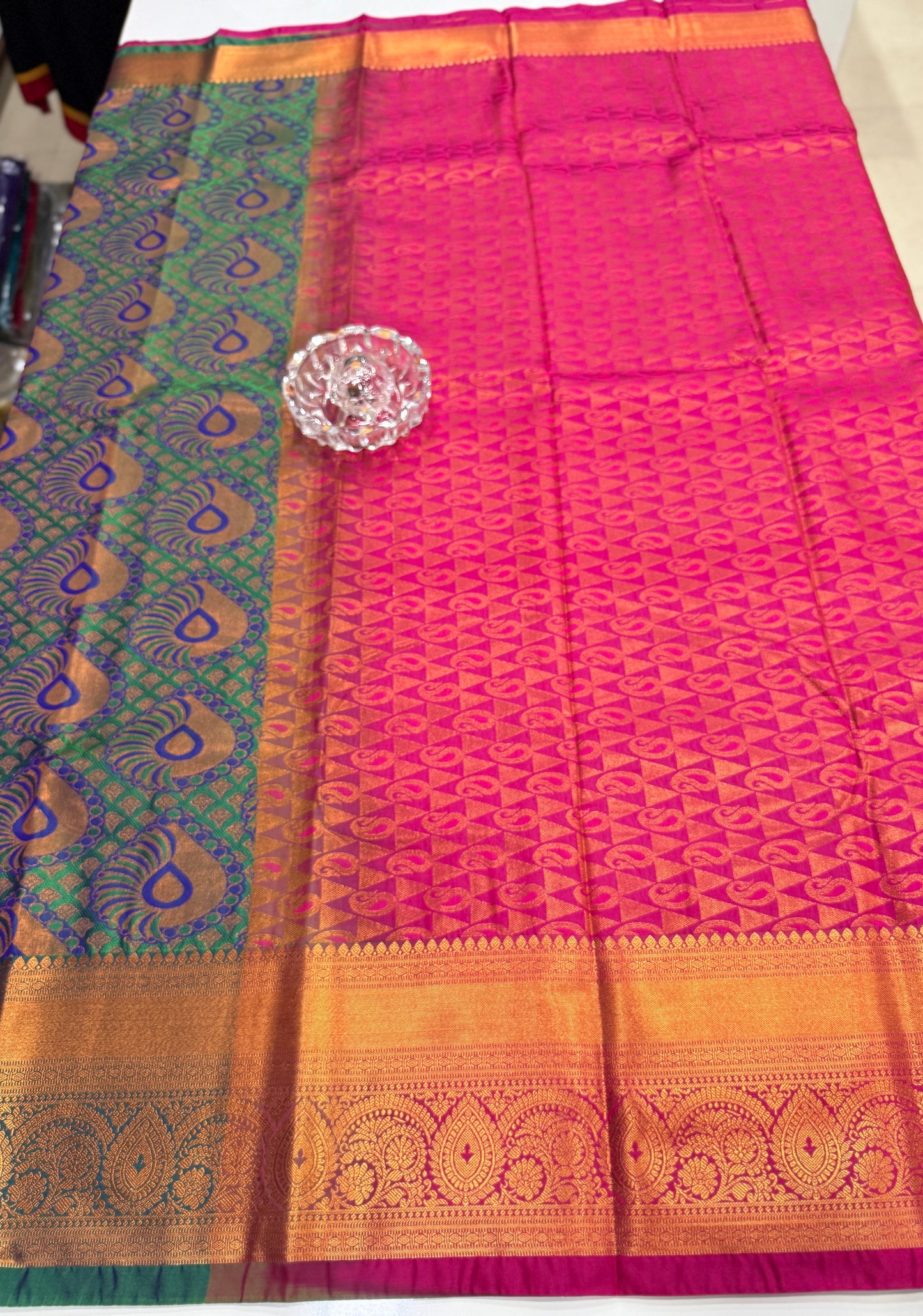 Bridal Soft Silk Saree with Jacquard Weaving & Contrast Border for Women