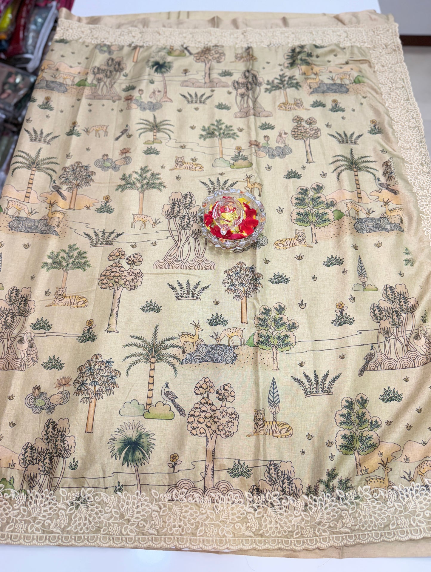 Ernakulam Silk-Blend Embroidered Saree with Printed Design and Lace Border – Festive Wear for Women