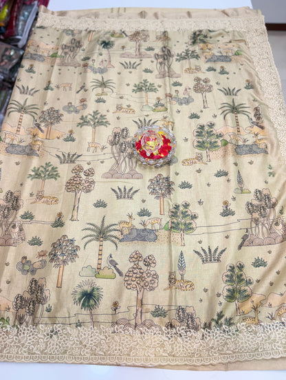 Ernakulam Silk-Blend Embroidered Saree with Printed Design and Lace Border – Festive Wear for Women