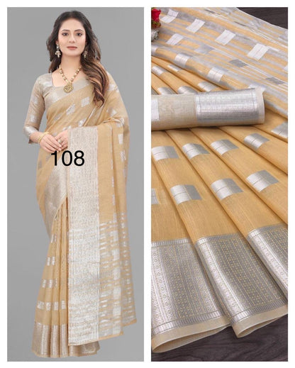 Lustrous Linen Silver Zari