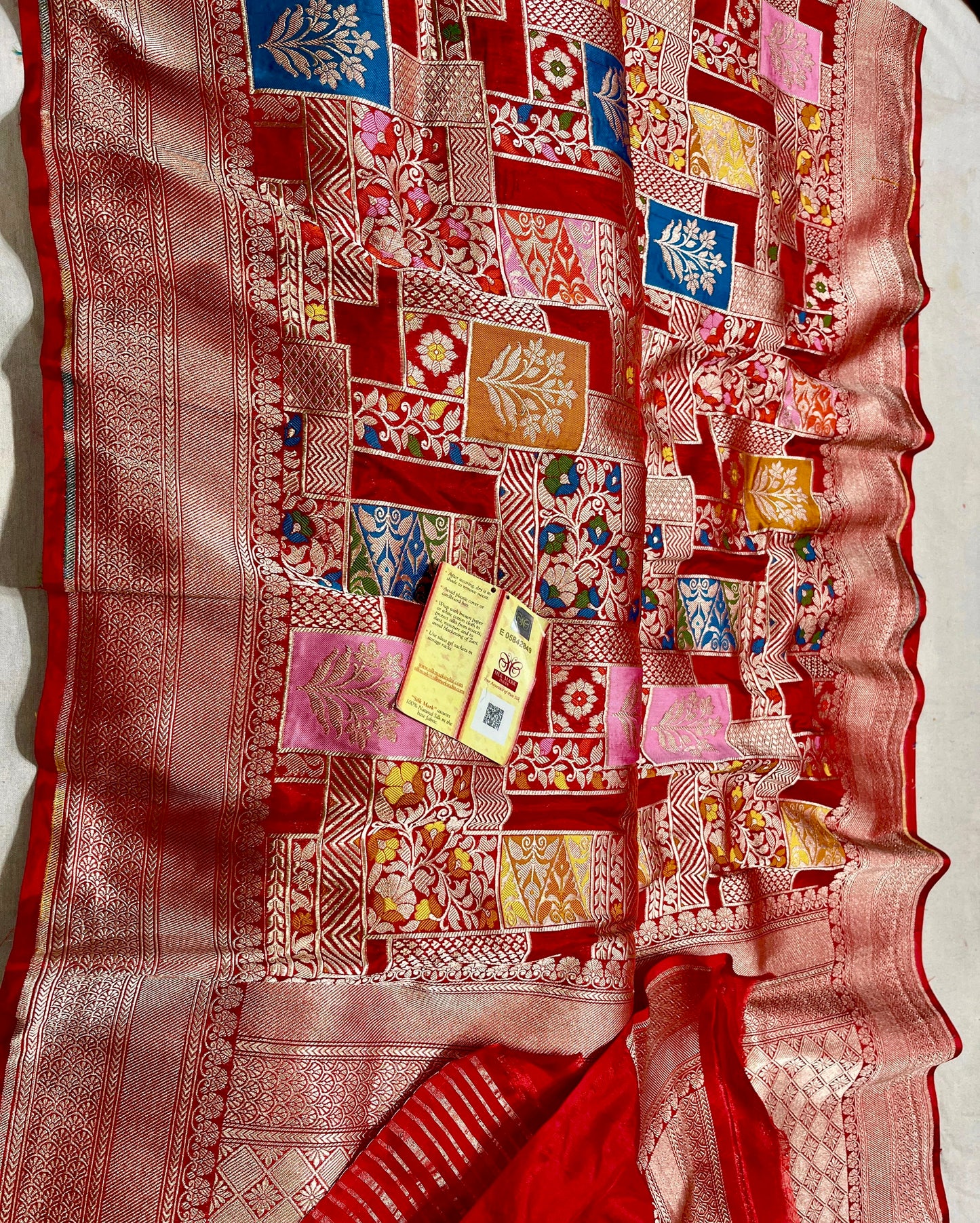 Banarasi Tilfi Katan Silk Saree with Zari Weaving and Multicolor Motifs – Silk Mark Certified