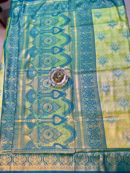 Tissue silk saree with rich zari weaving and contrast border for women