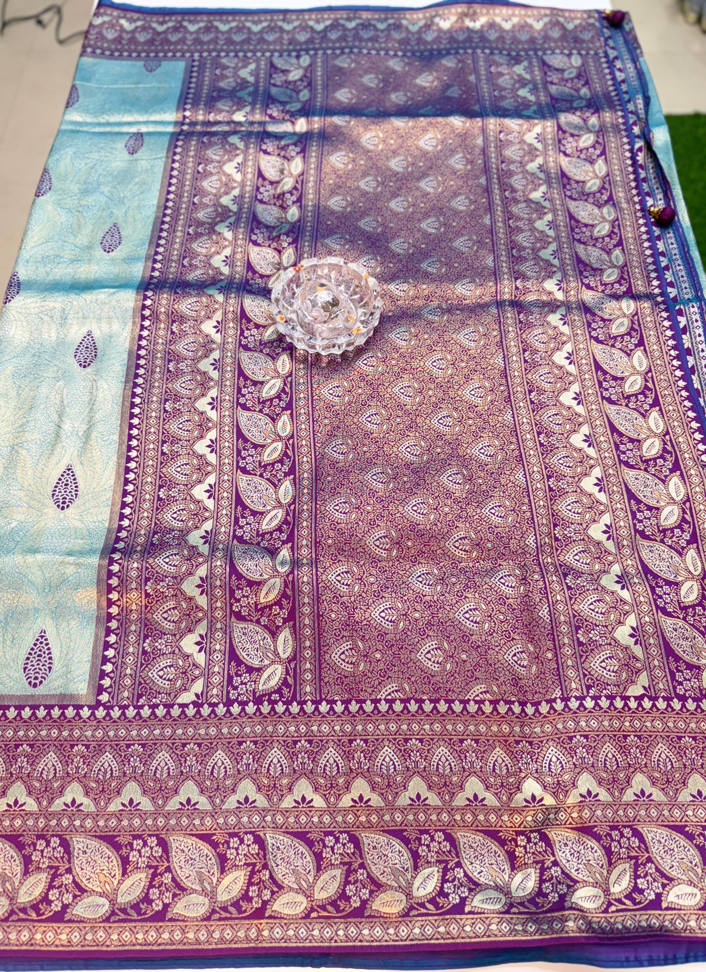 Kanjivaram Soft Silk Saree with Meenakari Weaving, Broad Pattu and Potli Tassels – Wedding Silk Saree for Women