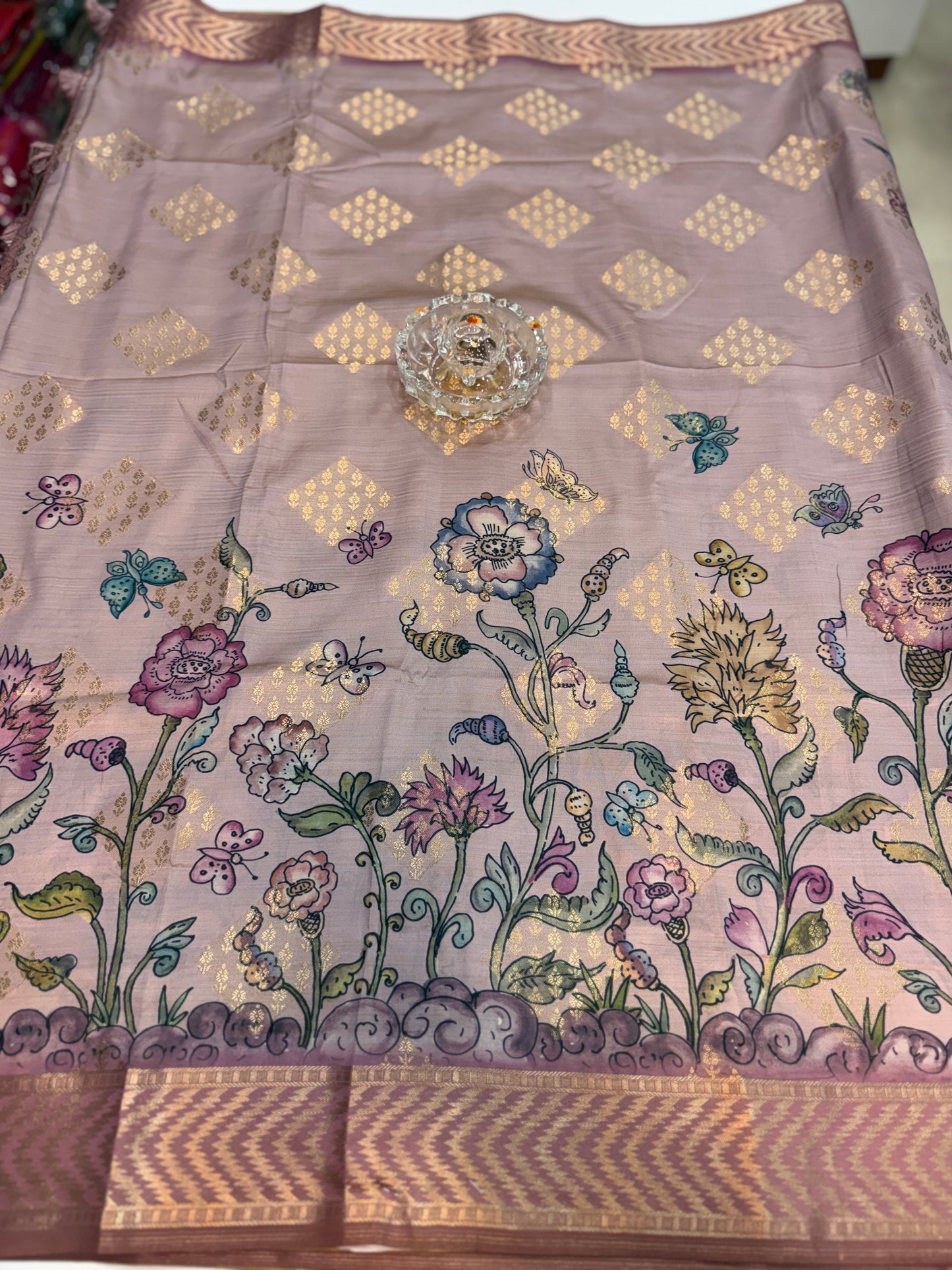 Bamboo Silk Floral Printed Saree with Rich Decorative Pallu, Rich Floral Kalamkari Style Prints